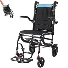 Sulankstomas lengvas neįgaliųjų vežimėlis su teleskopine rankena ir kojų atramomis, sėdynės plotis 43 cm, 11 kg Nešiojami neįgaliųjų vežimėliai suaugusiesiems, kelioniniai neįgaliųjų vežimėliai, tinkami vyresnio amžiaus žmonėms