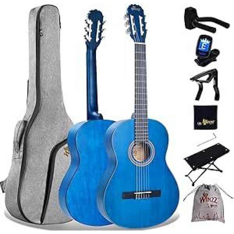 Winzz Klasikinė gitara 4/4 Suaugusiųjų klasikinė gitara pradedantiesiems 39 colių mėlyna
