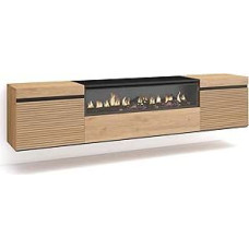 Skraut Home TV Cabinet, Lowboard, for Living Room and Dining Room, 200 x 45 x 35 cm, for TVs up to 80 inches, Electric Fireplace, Hanging, Modern Style, Oak
