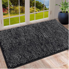 SHACOS Doormat Indoor Door Mat Outdoor Dirt Trapper Mat Non-Slip Door Mat Absorbent Door Mats Front Door Entrance Rug Carpet (Black Grey, 80 x 120 cm)