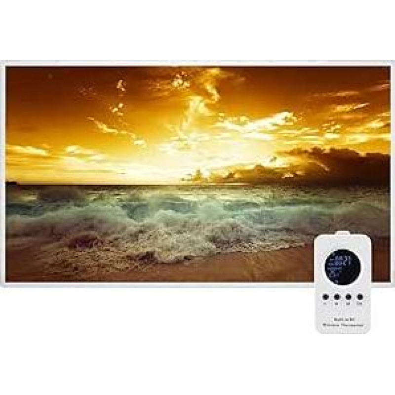 Infraraudonųjų spindulių šildytuvas Picture 600 W, 1-3 min., darbinė temperatūra iki 120 laipsnių - galima montuoti ant sienos ar lubų - tinka miegamajam, biurui, vonios kambariui - su nuotolinio valdymo pulteliu - Wave