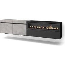 Skraut Home TV cabinet, lowboard, for living room and dining room, 200 x 45 x 35 cm, for TVs up to 80 inches, electric fireplace, dimensions, hanging, modern style, cement