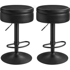 VASAGLE EKHO kolekcija - 360° pasukamos baro kėdės 2 reguliuojamo aukščio baro kėdžių rinkinys su saugykla Dirbtinės odos dygsniai Vidurio amžiaus modernaus stiliaus virtuvės namų baras Lengvai surenkamas rašalas Juoda