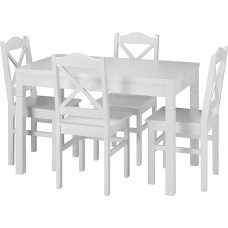 Erst-Holz® Gražus valgomojo komplektas su stalu ir 4 kėdėmis iš pušies masyvo 90.70-51 W Komplektas 20 nuplauta balta spalva