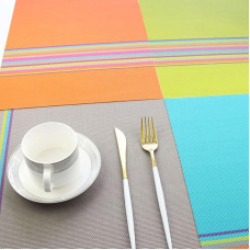 Zerodis Tischsets, Mehrzweck-Esstischmatten, Maschinenwaschbar, Wasserfest, rutschfeste Unterseite, Leicht, Bunt Gestreift, für Küche, Esszimmer, Party, 45 X 30 cm, 6 Stück, PVC (zufällige Farbe)