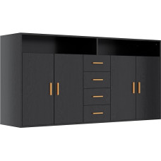 HOMAVO Sideboard BG1-L, 160x81x40 cm, Spanplatte mit Melaminbeschichtung, 2 Türen und 4 Schubladen, Wohnzimmer Kommode, Wahlweise in Schwarz, Weiß, Walnuss oder Grau-Marmor (Schwarz)