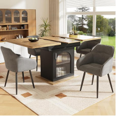 KUAKE Dining Table 140 x 80 cm, Extendable Dining Table with Two Layers of Shelf, for Kitchen and Living Room (Natural + Black)