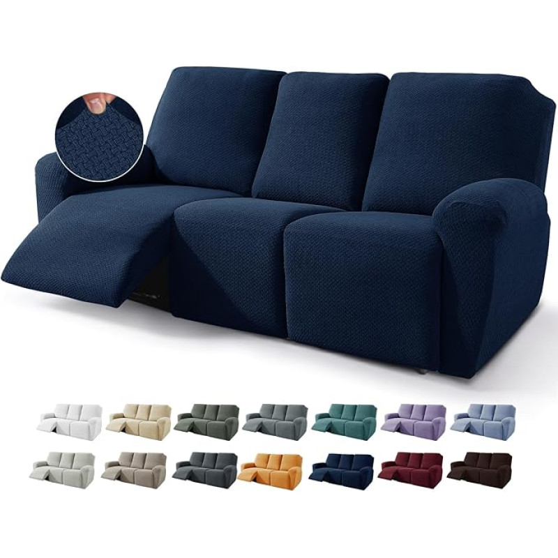 JIVINER dizaino sofos užvalkalai 3 vietų sofai, įtempiami žakardiniai sofos užvalkalai 3 vietų sofai, gyvenamojo kambario užvalkalai, minkštas užvalkalas su kišenėle (sofa-lovas, tamsiai mėlyna)