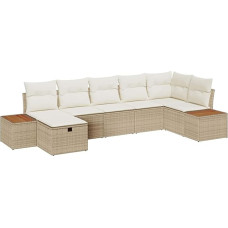 Rantry 7-teiliges Garten Sofa Set mit Kissen Beige Poly Rattan Gartenlounge Modelis3359643