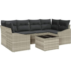 Rantry 7-teiliges Garten-Sofa-Set mit Kissen Hellgrau Poly Rattan Gartenlounge Modelis3346622