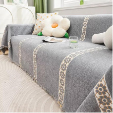 ZCXRYFL Sofos metimai antklodės L/U-formos sofos dangtelis 1/2/3/4 vietų neslystančios sofos dangteliai Namų prabangus šenilinis sofos rankšluostis Daugiafunkciniai sofos dangteliai plaukams Šunų katės įbrėžimams (180 x 340 cm, pilka 3)