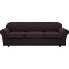 H.VERSAILTEX įtempiami sofos užvalkalai 3 pagalvėms, sofos užvalkalai svetainės baldams, užvalkalai (pagrindo užvalkalas ir 3 sėdynių pagalvėlių užvalkalai), patobulintas storesnis žakardinis audinys (XL sofa, šokoladas)