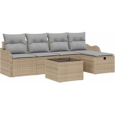 6-teiliges Garten Sofa Set mit Kissen Beige Poly Rattan, 2-Sitzer Garten Sofa mit Stauraum und Kissen Beige Poly Rattan Gartenlounge Modelis3360301