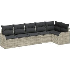 6-teiliges Garten-Sofa-Set mit Kissen Hellgrau Poly Rattan, 2-Sitzer Garten-Sofa mit Kissen Hellgrau Poly Rattan Gartenlounge Modelis3345722