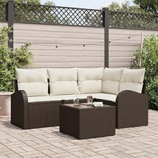 4-teiliges Garten Sofa Set mit Kissen Grau Poly Rattan, 2-Sitzer Garten Sofa mit Stauraum & Kissen Braun Poly Rattan Gartenlounge Modelis3354697