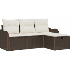 4-teiliges Garten-Sofa-Set mit Kissen Braun Poly-Rattan, 2-Sitzer Garten-Sofa mit Stauraum & Kissen Braun Poly-Rattan Gartenlounge Modelis3360279