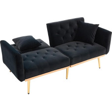 Išskleidžiama sofa-lova, dvivietė sofa su pagalvėle, išskleidžiama sofa-lova su reguliuojamu atlošu, sofa su miego funkcija, skirta svetainei, miegamajam, 165 x 72,5 x 75 cm, juoda
