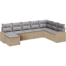 Garten Sofaset Set aus 8 Beige Rattan und Stoff Garten Sofaset Gartenlounge Modelis3346160