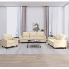 3-TLG. Sofagarnitur mit Kissen Creme Stoff, Couchgarnitur Schlafcouch Polstergarnitur Modulares Sofa Geeignet für Hotel Wohnheim Wohnung Wohnzimmer