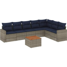 Modelis 3256488 8 dalių sodo sofos komplektas su pagalvėle Pilka polietileninė rotango sodo poilsio zona