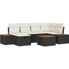 7-teiliges Garten Sofaset mit Kissen Schwarz Poly-Rattan Gartenlounge Modelis3359634