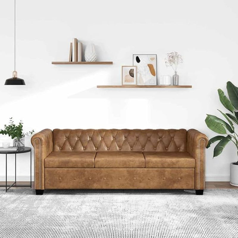 Česterfildo sofa 3-vietė 2-vietė poilsio sofa Minkšta sofa Sėdimieji baldai Dizainerio sofa Svetainės sofa Dirbtinė oda Ruda
