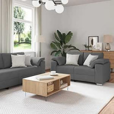 Gecheer Sofa 3 vnt Dunkelgrau Leinenmischgewebe, Moderne Couch Polstersofa für Wohnzimmer Schlafzimmer Spielzimmer3324659