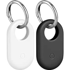 Ainiv 2 x Case for Samsung Galaxy SmartTag 2 with Key Fob, GPS Tracker Pendant Protective Case for Children, Dog, Cats, Suitcase, Keys, Bicycle (Black + White)