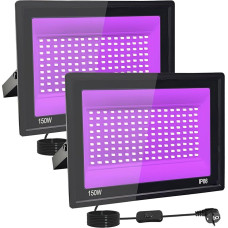 2 pakuočių 150 W LED juodos šviesos prožektoriai, IP66 UV juodos šviesos prožektorius, 395-400 nm LED UV prožektorius, UV šviesa su jungikliu Helovino dekoracijoms, vakarėlių dekoracijoms, Kalėdoms, neoninio švytėjimo vakarėliams