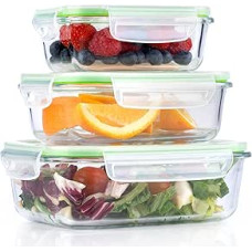 alpina Food Storage Containers with Lids - Glass - 6-Piece - Glass Container - Storage Box - Microwave, Freezer, Over and Dishwasher Safe - 370, 640 and 1050 ml