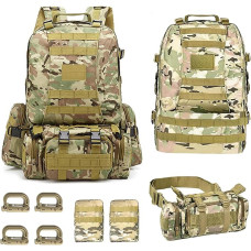 60L Military Backpack, Waterproof, Black, 55 x 45 x 15 cm, Outdoor, Unisex, Zip, Softshell, Framed Backpack