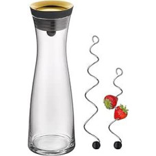 WMF pagrindinis karfelis vandeniui, 3 vnt. karfelis su 2 vaisių iešmeliais (18 ir 24 cm) stiklinis karfelis ir silikoninis dangtelis su uždarymo užraktu, auksinis, 1,0 l
