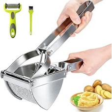Stainless Steel Potato Ricer, Spaetzle Press Set, Professional Spaetzle Chef with Brush, Peeler, Potato Squeezer Press Ricer for Mashed Potatoes, Fruit Juices, Vegetable Porridge, Puree