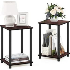 Furinno 2-99800RDC Turn-N-Tube End Table Corner Shelves, Set of 2, Dark Cherry/Black