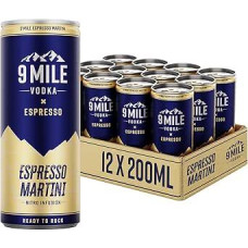9 MILE Vodka Espresso Martini Premix - 12 x 0,2 l skardinių - 10% tūrio - paruoštas gerti kokteilis su nitro infuzija, tikru espresu ir 9 Mile Vodka - kreminės putos karūna, idealiai tinka keliaujant