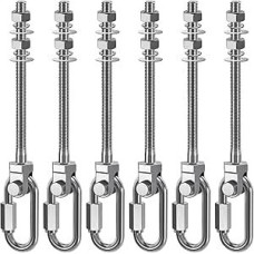 Dolibest 6er Schaukelhaken Holzbalken, M10 x 180mm Hängematte Befestigung mit Karabiner Hängesessel Aufhängung Betondecke Edelstahl Drehbar Boxsack Deckenhalterung ösenhaken zum Schrauben, Bis 680kg
