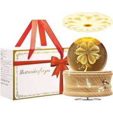 Muzikinė dėžutė Krištolo rutulys su šviesa, 3D muzikinės dėžutės, 360° pasukamas medinis pagrindas, muzikinė dėžutė vaikams / suaugusiesiems / mamai / motinos dienai / gimtadieniui / kalėdinėms atminimo dovanoms (keturlapis dobilas)