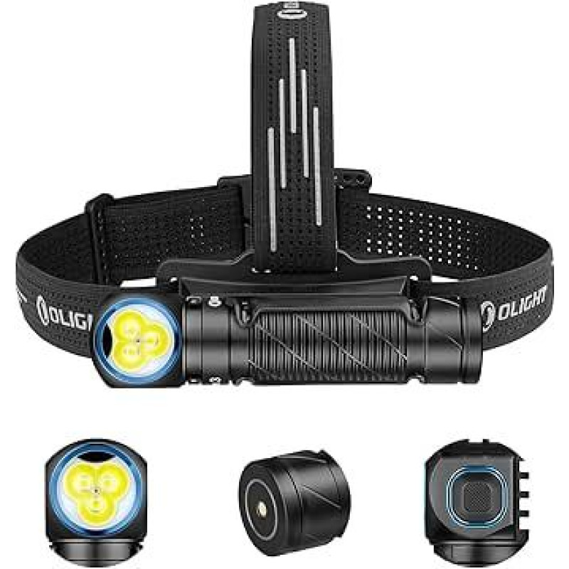 OLIGHT Perun 3 LED įkraunamas priekinis žibintuvėlis, itin ryškus 3000 liumenų žibintuvėlis su 7 šviesos režimais, jutikliu, raudona šviesa ir galvos juosta, IP68 vandeniui atsparus mini priekinis žibintuvėlis stovyklavimui, žvejybai, medžioklei, juodas