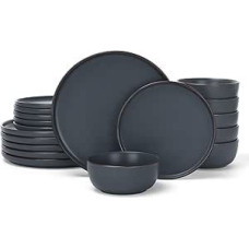 Mercury Geschirrset, 18-teiliges teller set, Steingut Geschirr Set fur 6 mit Speiseteller, Dessertteller,Müslischalen, Service & Geschirrsets, Mikrowellen- und Spülmaschinenfest, Kohlegrau