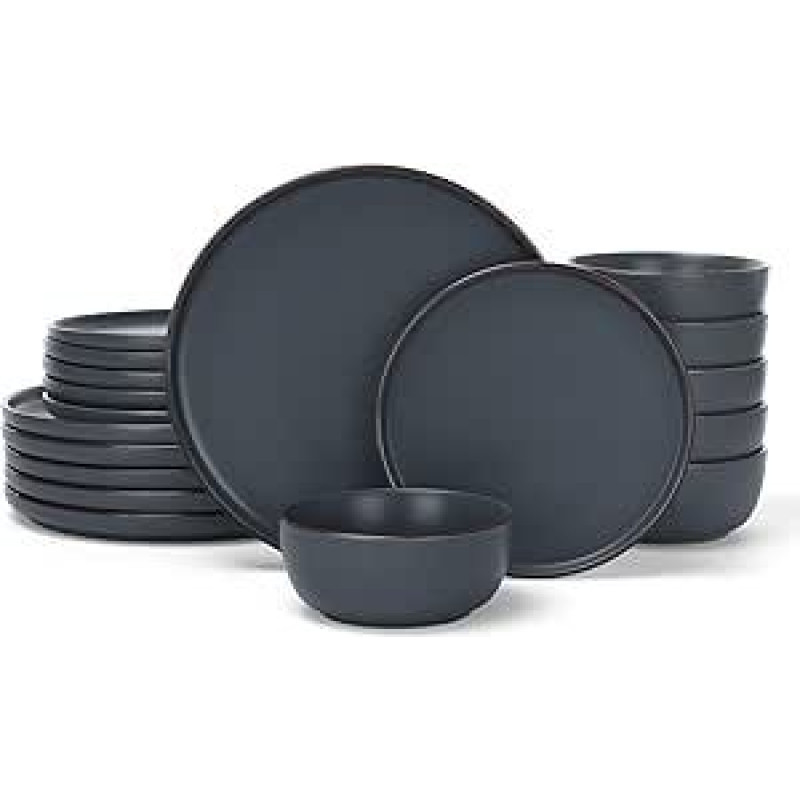 Mercury Geschirrset, 18-teiliges teller set, Steingut Geschirr Set fur 6 mit Speiseteller, Dessertteller,Müslischalen, Service & Geschirrsets, Mikrowellen- und Spülmaschinenfest, Kohlegrau