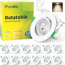 12 LED įleidžiami prožektoriai 230 V, 5 W LED prožektoriai pasukami 480 LM neutralios baltos spalvos 4000 K itin plokšti lubų prožektoriai IP44 lubų prožektoriai balti 70-80 mm skylės dydžio, skirti vonios kambariui