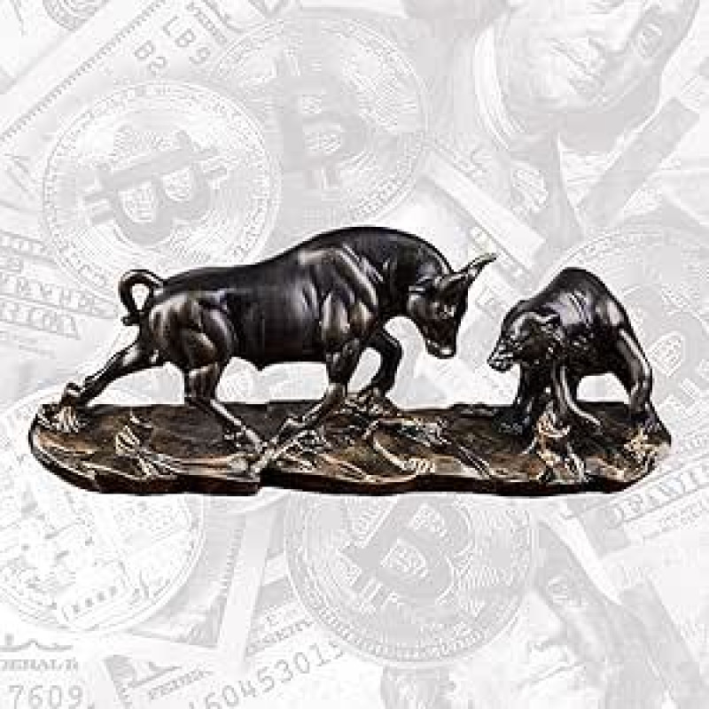 Wall Street Stock Market Charging Bull Thrusting Bear Figuri Abstract Art Table Top Cattle Figure Financial Broker Gift, Decorative Sculpture Modern