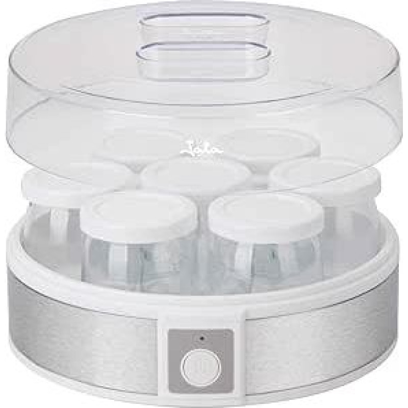 JATA JEYG2266 Jogurto gaminimo aparatas su 7 stikliniais indeliais su dangteliu 180 ml Jogurtas plaunamas indaplovėje be BPA Neslystančios kojelės 24 x 12,5 cm