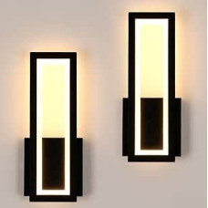 Wall Light LED Indoor Modern, Pack of 2 16 W 1800 LM Wall Lamp LED Indoor Acrylic Black Hallway Wall Lighting Warm White 3000 K for Bedroom Corridor Living Room Stairs 32 cm
