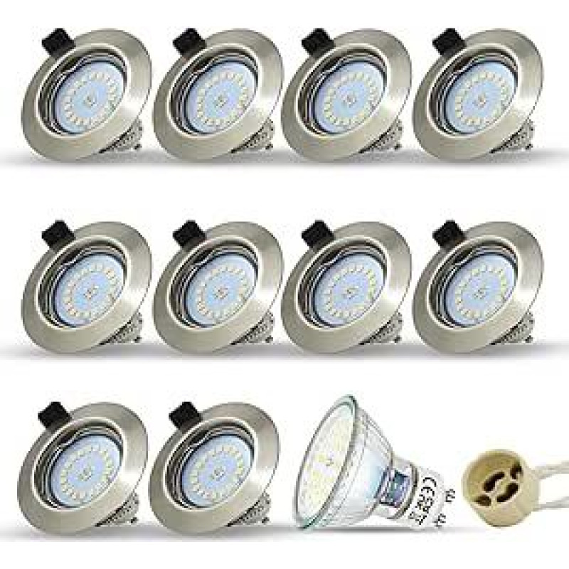 HiBay 10 Stück LED Einbaustrahler 230V Set GU10 Spot Strahler 5W Neutralweiß Einbauspots 68mm Einbauleuchten Rund Fest Deckenspots mit Fassung