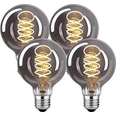 Edisono senovinė E27 lemputė, E27 LED senovinė šviesos diodų lemputė su šviesos diodų siūleliu, 4 W, šiltos baltos spalvos, idealiai tinka nostalgijai ir retro apšvietimui namuose, kavinėse ir baruose, dūmų pilkos spalvos stiklas, 4 vnt.