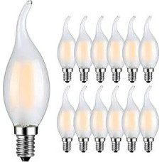 RANBOO E14 LED Bulb 6 W Replaces 60 W, 2700 K Warm White, 600 Lumens, in Candle Shape, Perfect for Chandeliers, Filament Style, Not Dimmable, Matt Glass, Pack of 12