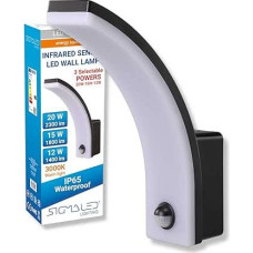 Sigmaled apšvietimas, LED lauko sieninis šviestuvas su judesio jutikliu (galima išjungti), IP65 atsparus vandeniui, 3 pasirenkamos galios, 20W-2300lm, 15W-1800lm, 12W-1400lm, 3000K šiltai balta, juodas sieninis šviestuvas lauke