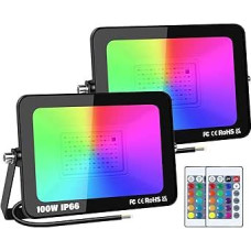 PICAA 2 100W RGB LED žibintai, 10000LM RGBW Farbwechsel Flutlicht, 16 Farben 4 Modi Dimmbar Flutlichtstrahler, Außenwandleuchten Für Party Garten Bühne