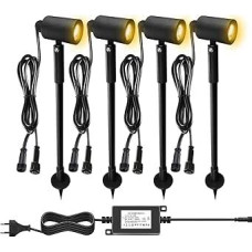 4 LED sodo šviestuvų rinkinys 3 W sodo šviesos IP67 vandeniui atsparus šiltos baltos spalvos 3000 K 180 LM reguliuojamo aukščio sodo šviestuvas Sodo prožektorius su 12 V maitinimo šaltiniu lauko medžiui, pievai, sodui,